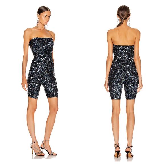 NWT Retrofete for FWRD Kendal Bodysuit Black Sequin Strapless Romper Small - Picture 1 of 13